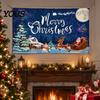 Decorative Holiday Fabric Christmas Banner, 71x43 Inches Santa Sleigh Reindeer Snowman Backdrop for Winter Wonderland Easy Install Door Banner