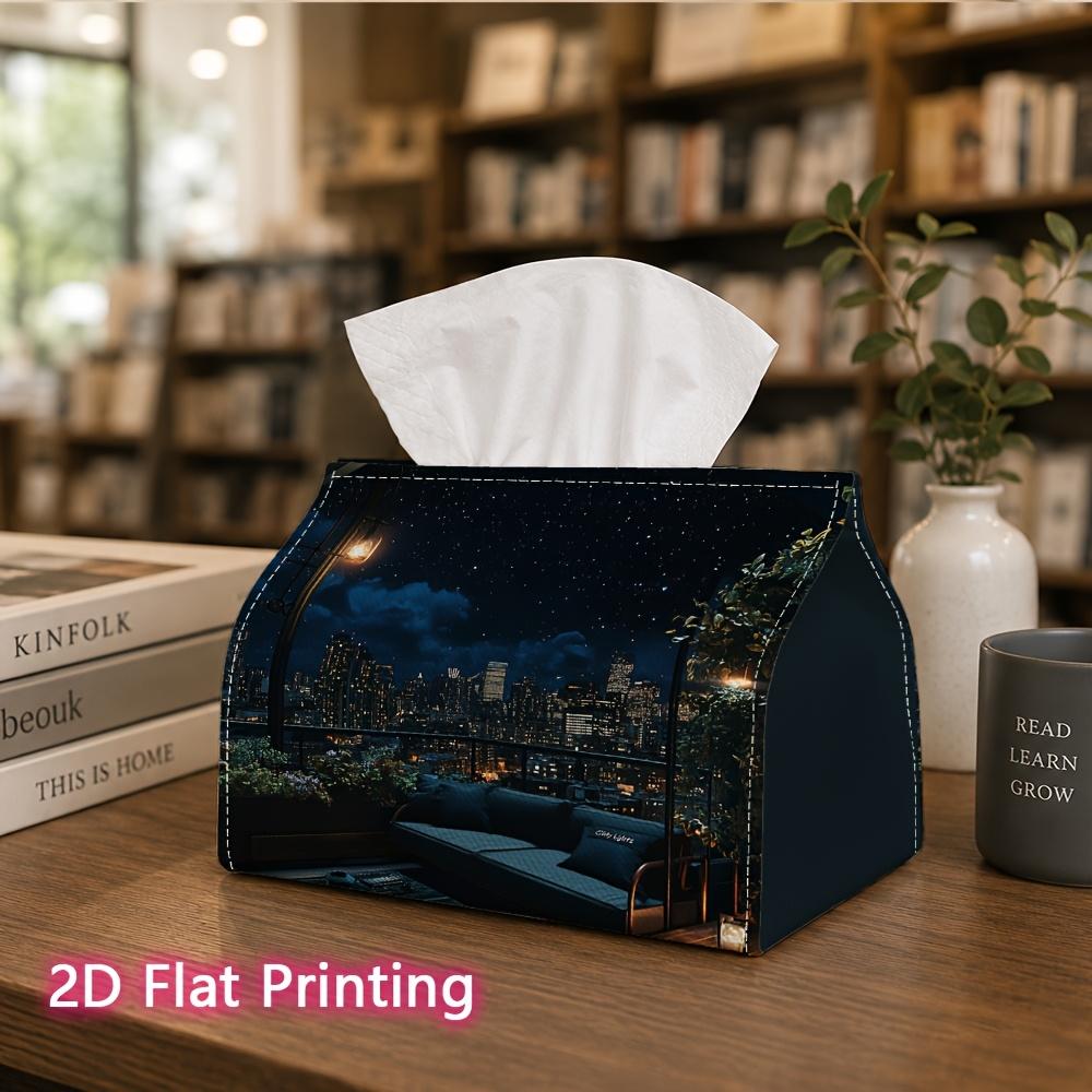 1pc, 2d Flat Printing, Tissue Box Urban Night View Roof Terrace Pattern Printed Tissue Box, Suitable for Vacation Home Decoration, Kitchen, Living Roo