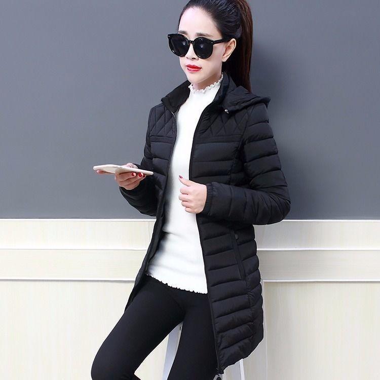 

Women Winter Hooded Parkas Long Warm Coat Casual Outerwear Cotton Base Jackets M чёрный