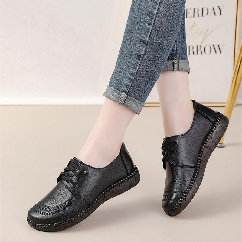 Cowhide Retro Ethnic Style Women Shoes Comfortable Tendon Soft-Soled Mother Shoes Genuine Leather Thick-Soled Leather Shoes