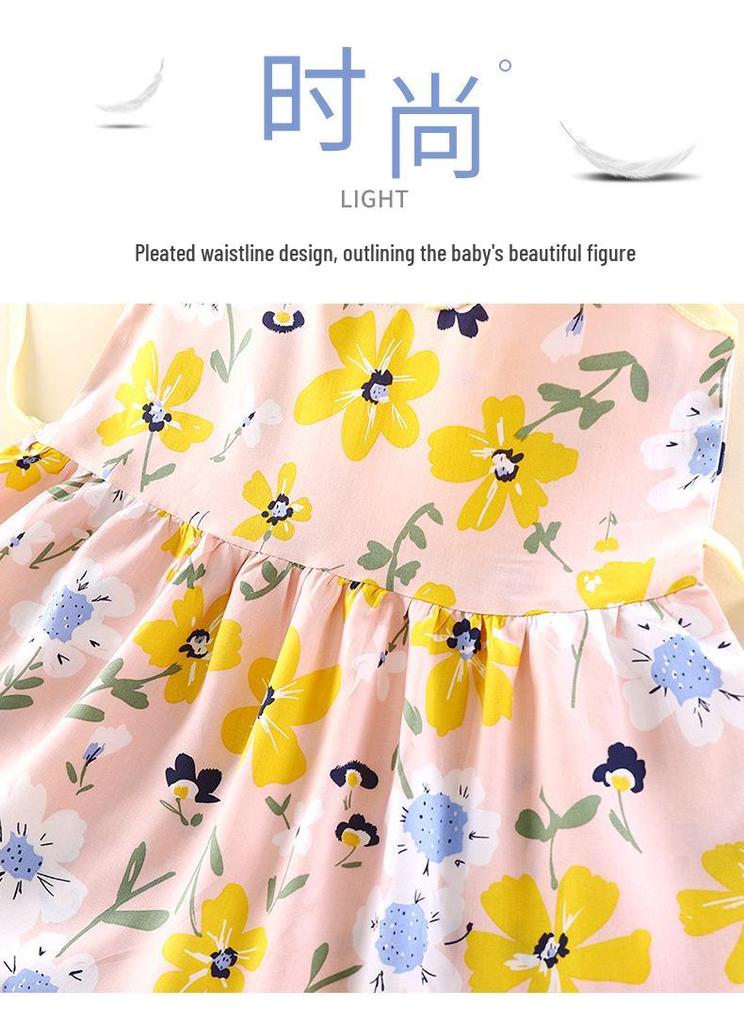 Summer Girls' Sleeveless Floral Princess Dress - Cotton Silk Blend for Outdoor Wear