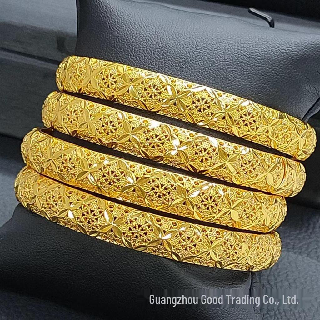 Gold-Plated Floral Leaf Bracelet: Non-Fading Bridal Bangle