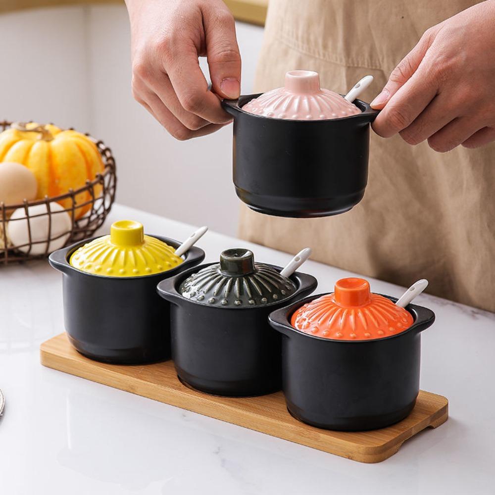 Japanese Style Ceramic Seasoning Jar Dust-proof Condiment Container Spices Storage Box  Salt