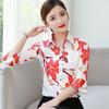 Koreanische Sommer Herbst Neue 3/4 Hülse Druck Hemd frauen Top Drehen Unten Kragen Flare Hülse Chiffon Bluse S-5XL
