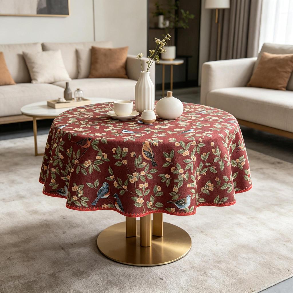 Kitchen Dining Household Furniture Washable Fabric Easy Care Round Cotton Table Cloth