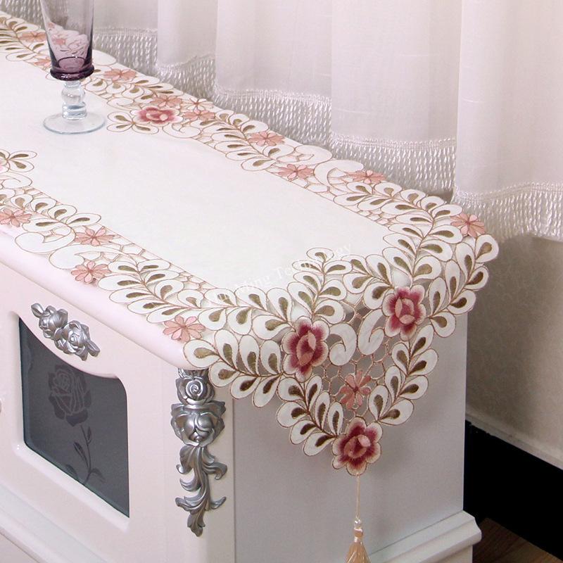 Table Runner Europe Embroidered Tassel Table Runners Table Flag Table Cover Cup Mat Pink Flower Banner Pad Tv Cabinet Cloth