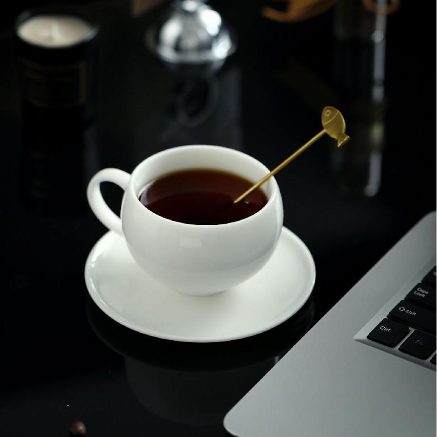 White Twilight Ceramic Coffee Cup & Saucer - Simple Porcelain Mug for Pour-Over, Water, or Tea