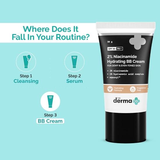 The Derma Co 2% Niacinamide Dewy, Radiant Hydrating All Skin Type Medium Coverage Bb Cream With Spf 30 Pa++ Enriched With 1% Hyaluronic Acid Complex
