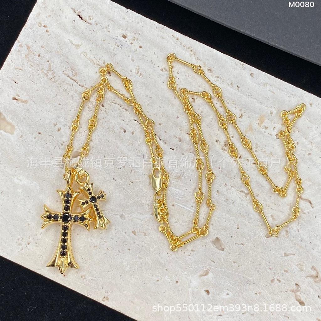 Double Cross Diamond Croissant Necklace: Versatile Retro Jewelry for Couples
