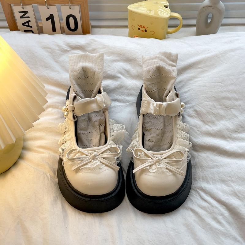 Britischer Stil Vintage Damen Mary Jane Schuhe Schlichter Schmetterlingsknoten Einzelne Schuhe Damen Höhensteigerung Kleid Leder Pumps