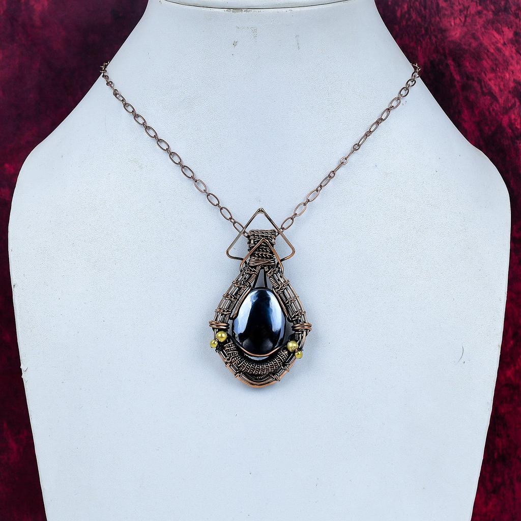 Schungit Edelstein Anhänger Handgefertigter Designer Anhänger Kupferdraht Gewickelter Schmuck