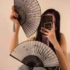 Chinese Folding Fan: Portable Black Bamboo Hanfu Dance Accessory
