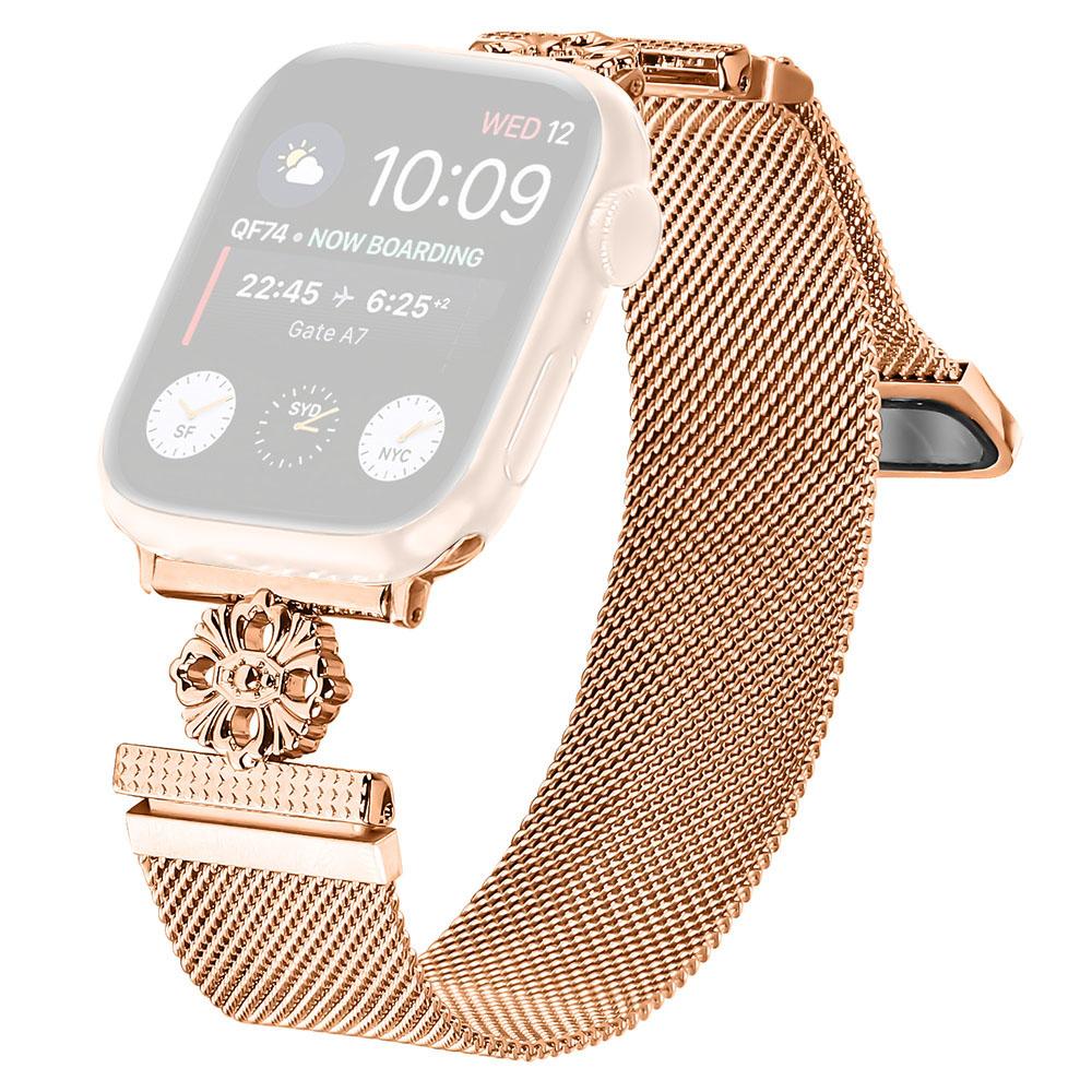 For Apple Watch 10 46mm/Ultra 2/Ultra 49mm/9 8 7 45mm/SE (2023) SE (2022) SE 6 5 4 44mm/3 2 1 42mm Band Flower Magnetic Mesh Watch Strap