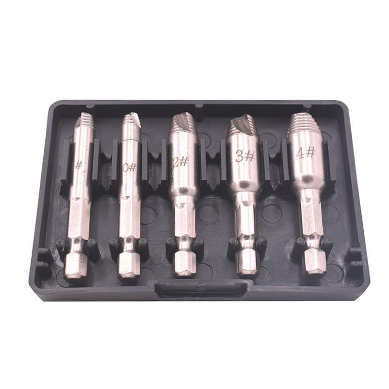 5-Piece Alloy Steel Screw Extractor Set for Stripped and Broken Screws