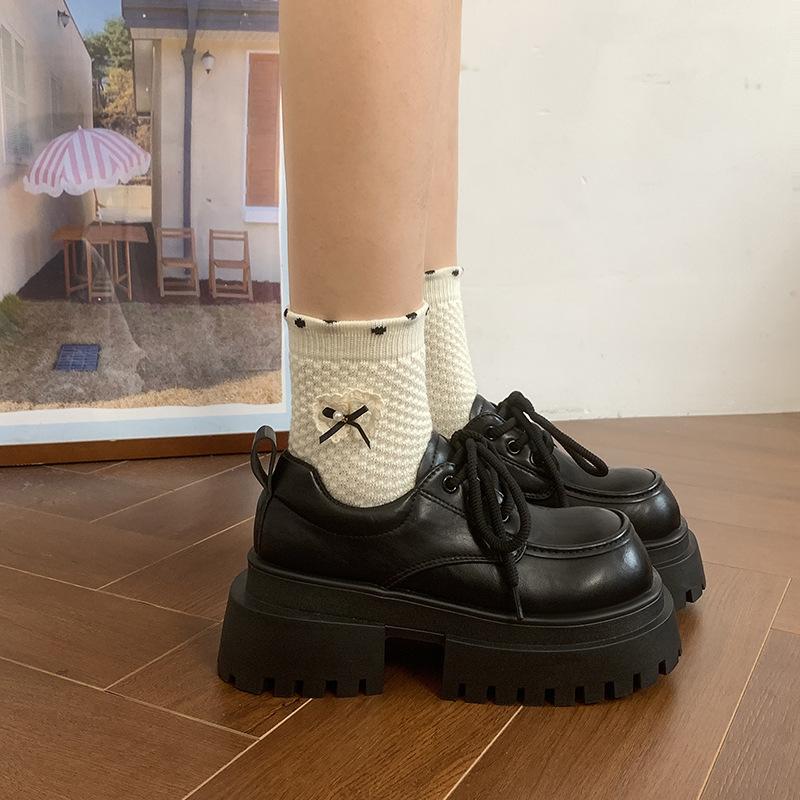 Thickened-soled small leather shoes for women's autumn new versatile college style retro loafer single shoes for women