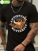 Plus Size 100% Cotton T-shirt - Black with Orange Butterfly & English Letter Print