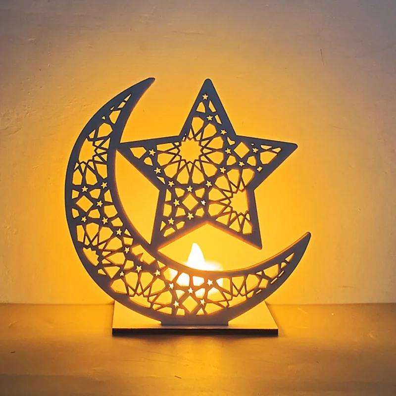 Ramadan Night Lights Star And Moon Wooden Festival Craft Lamps Muslim Eid Party Decoration Candles Atmosphere Lights