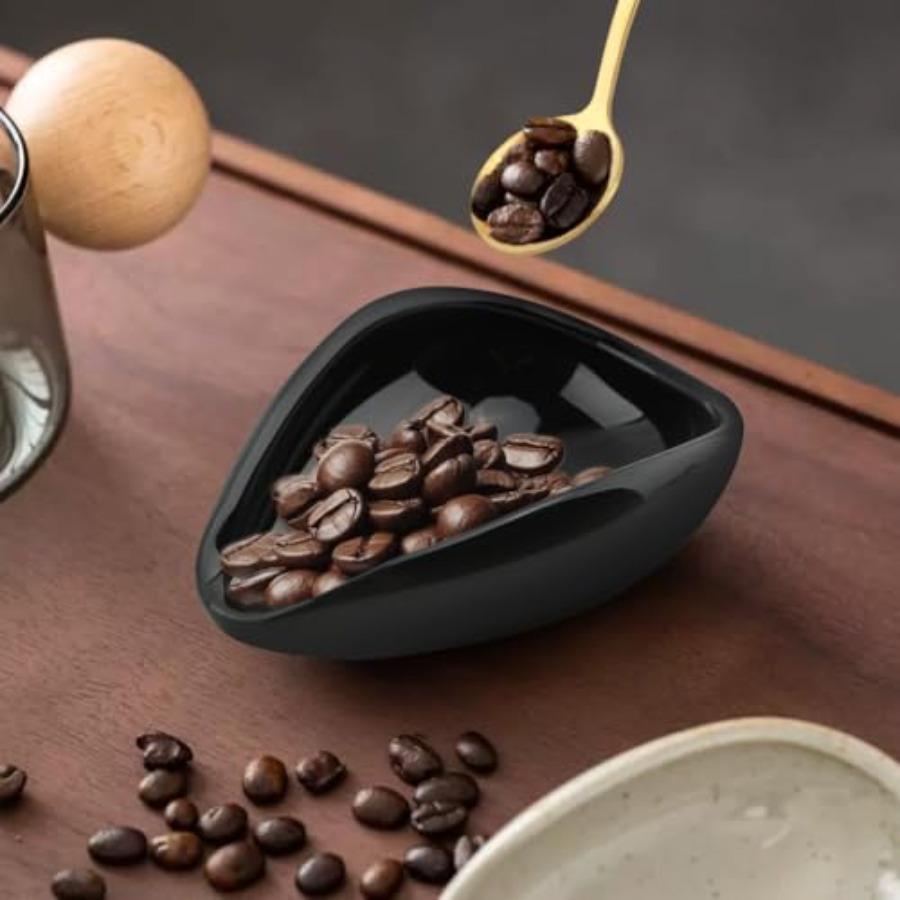 Ceramic Coffee Bean Dosing Cup Spray Bottle Spoon Set - Wood Espresso Accessories Kit with Static Reduction Spray Measuring Tra