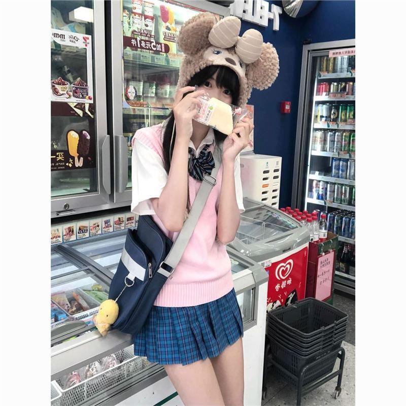 Japanese School-Style Embroidered V-Neck Knitted Vest for Women