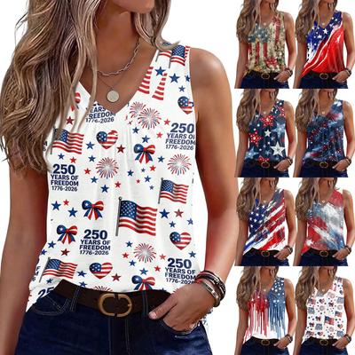 V-Neck Tank Top Women Print Tank Tee Casual Loose Fit Sleeveless Shirt