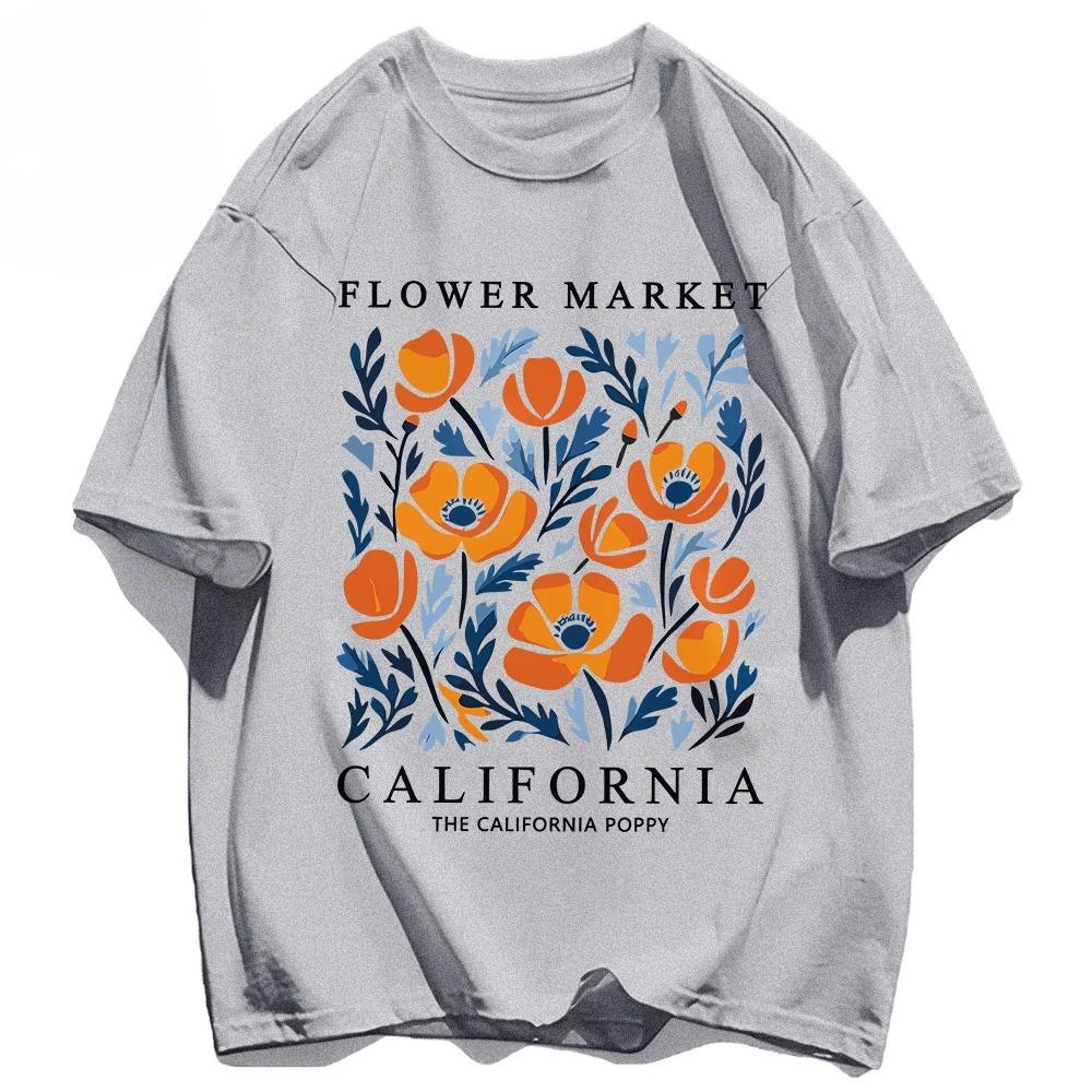 Yellow Flowers Market California Print TShirt Woman Soft Tee Top ONeck Casual T Shirt Crewneck Sports Short Sleeve