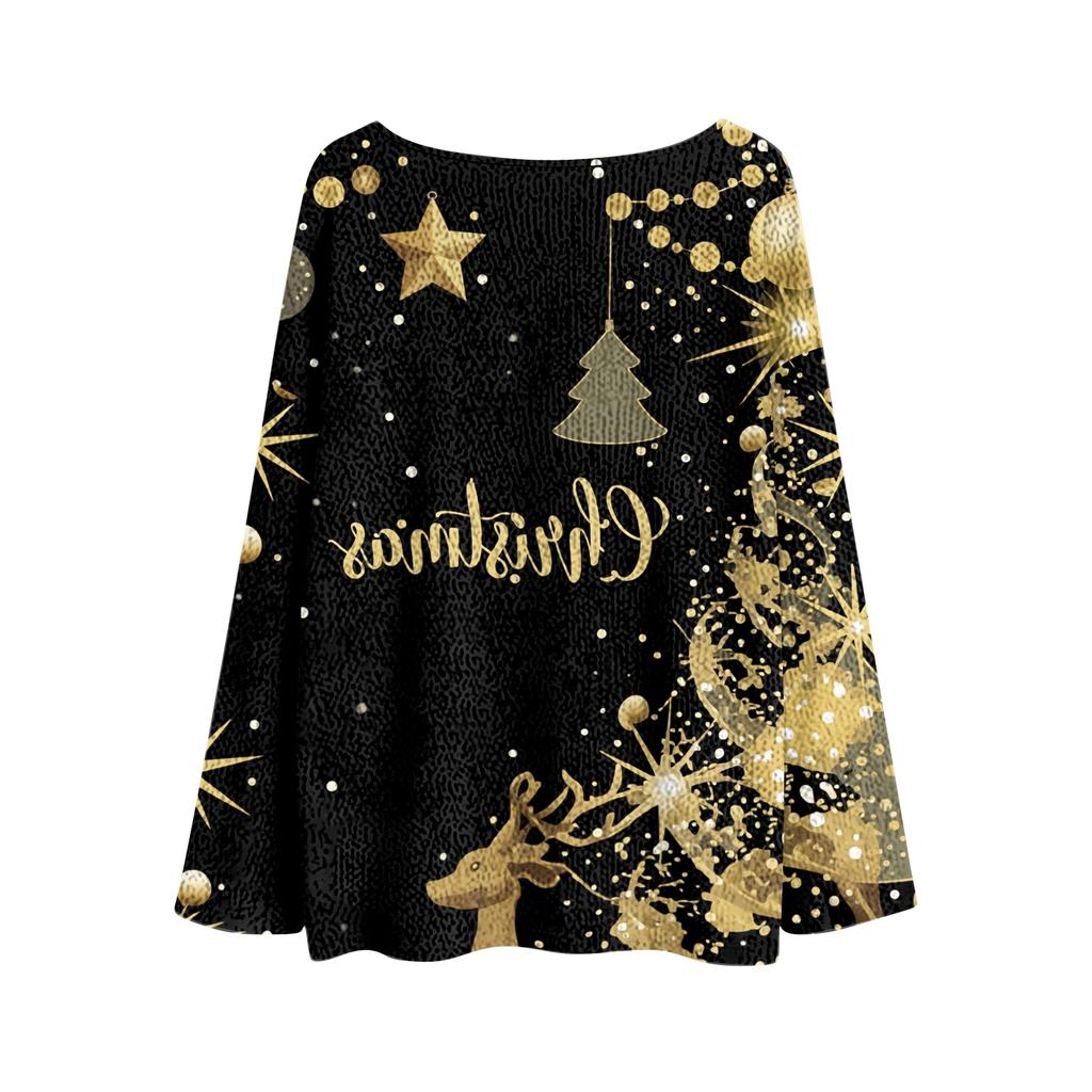 Women's Christmas Print Lightweight Sweater Casual Long Sleeve Knit Pullover for Holiday Wear