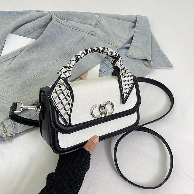 Winter niche design silk scarf contrasting color small square bag versatile portable shoulder messenger women's bag