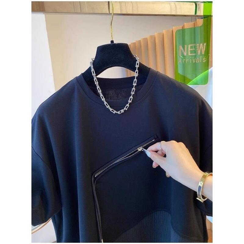 Irregular Splicing Street Fashion Design Short-sleeved T-shirts Women Loose Couple Tops