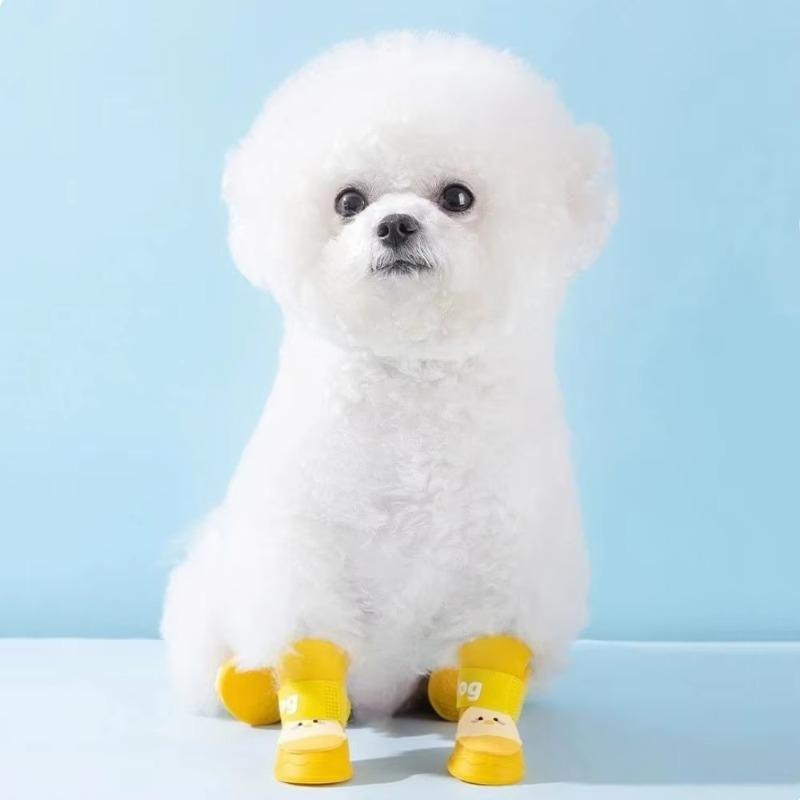 Set Silicone Pet Rain Boot Waterproof Anti Slip Sole Pet Paw Protector Cartoon Wear Resistance Outdoor Dog Footwear Outdoor