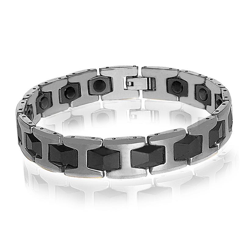 Ceramic Rhombus Gold Electroplated Magnetic Men s Detachable Bracelet 18K серебристо-черный