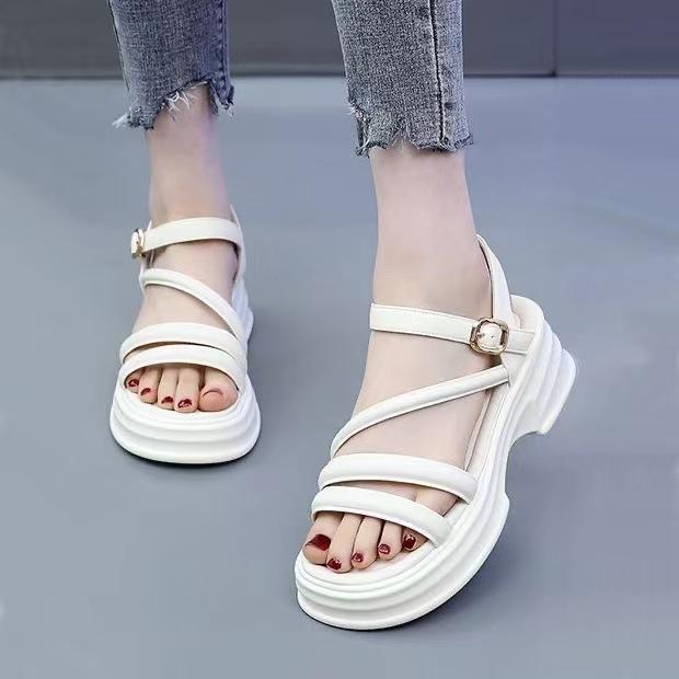 Internet celebrity Roman sandals women's summer models 2025 new super fire muffin thick-soled mid-heeled skirt, thick-heeled sandals