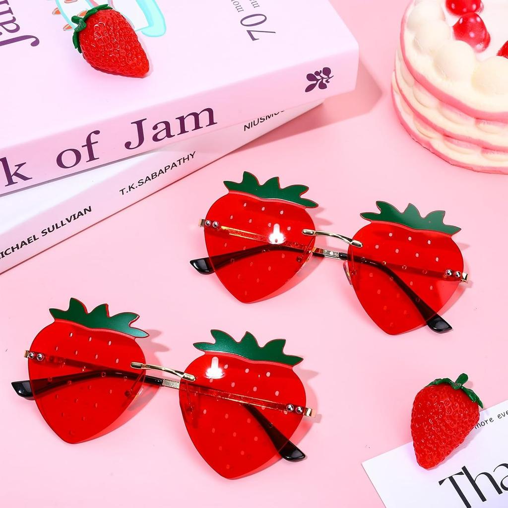 Strawberry Shape Sunglasses Red Strawberry Rimless Sunglasses Fruit Theme Party Prom Accessories Costumes Glasses for Women Summer Holiday Birthday