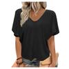 Pleated Vneck Womens Shirt Tshirt Loose Fit Short Sleeves Shirt