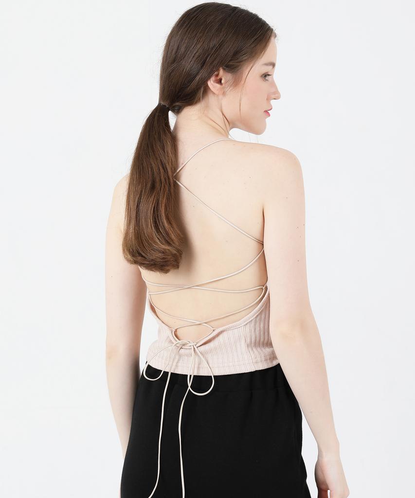 CATTLINE Back Slit Crop Sleeveless (Beige)