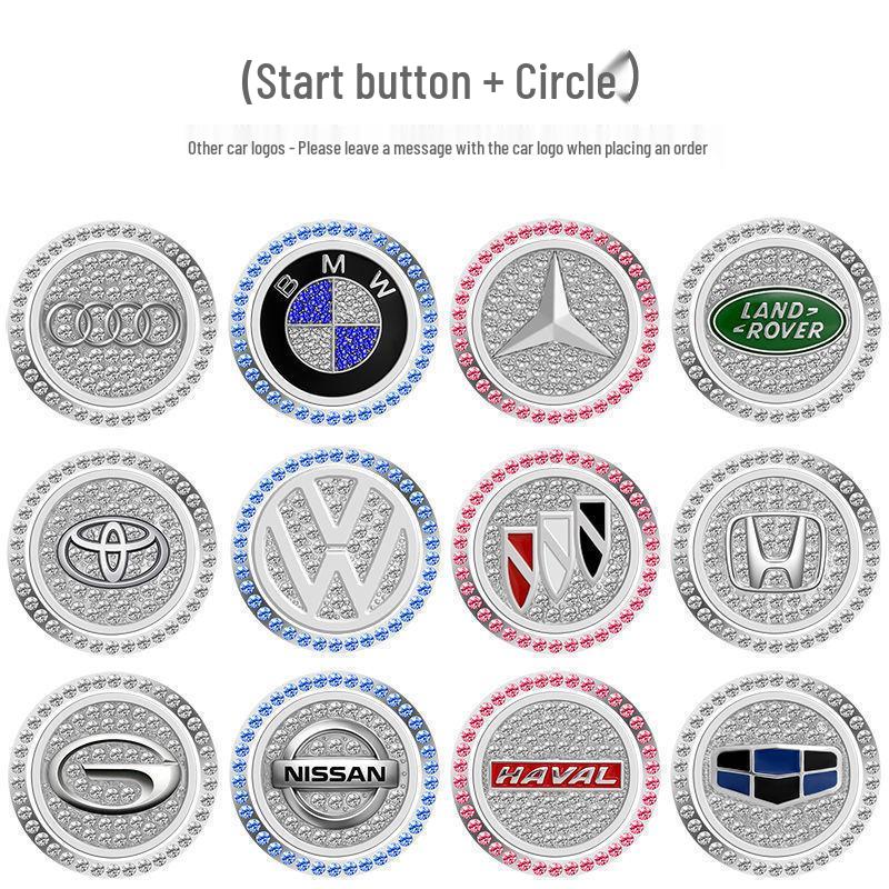 Car Modification Diamond Switch Button: Crystal One-Key Start Decorative Sticker & Protective Ring