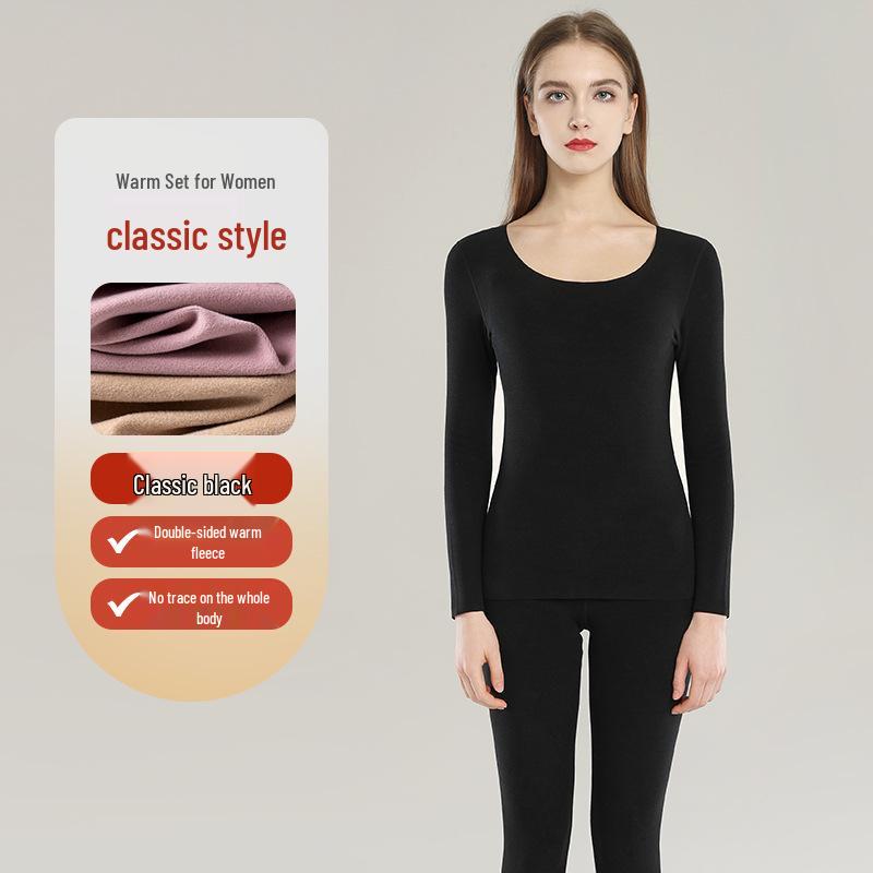 Velvet Women's Seamless Thermal Fleece-Lined Underwear Set for Autumn Winter