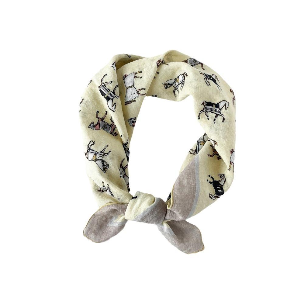 Eșarfă din bumbac 100% pentru femei, eșarfă pătrată mică pentru vară, turban nou pentru un look la modă și versatil, eșarfă din bumbac și in cu imprimeu digital