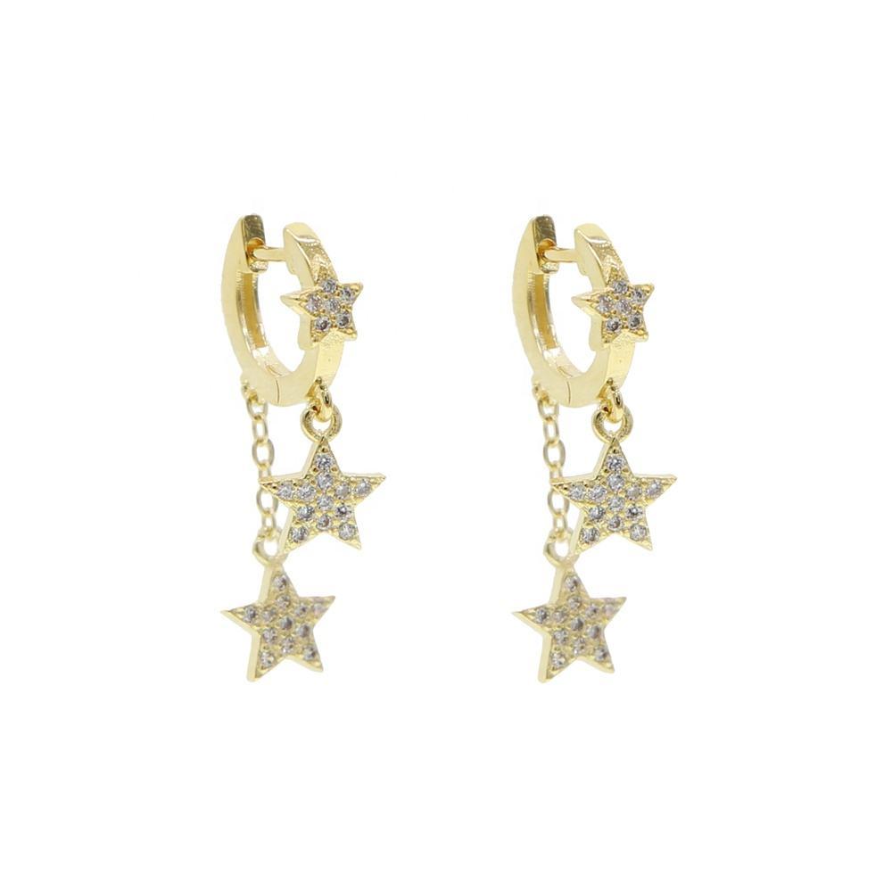 2026 Gold Silver Plated Trendy Women Jewelry Cute Lovely Dangling Star Charm Drop Charm Hoop Earring