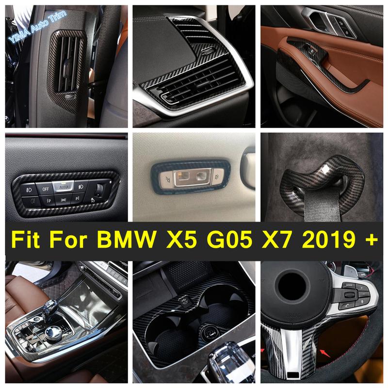 Safety Seat Belt Buckle / Pillar B / Gear Shift Box Panel Cover Trim For BMW X5 G05 X7 - Carbon Fiber Look Interior