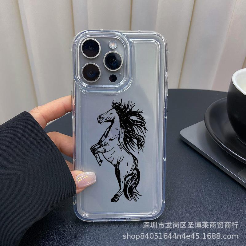 Black Horse for Apple 15 Mobile Phone Case Iphone12promax Transparent 14/13/11/XR Airbag 16