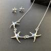 925 Sterling Silver Starfish Necklace Earrings Set Birthday Party Anniversary Gift Suitable for Women's Daily Wear