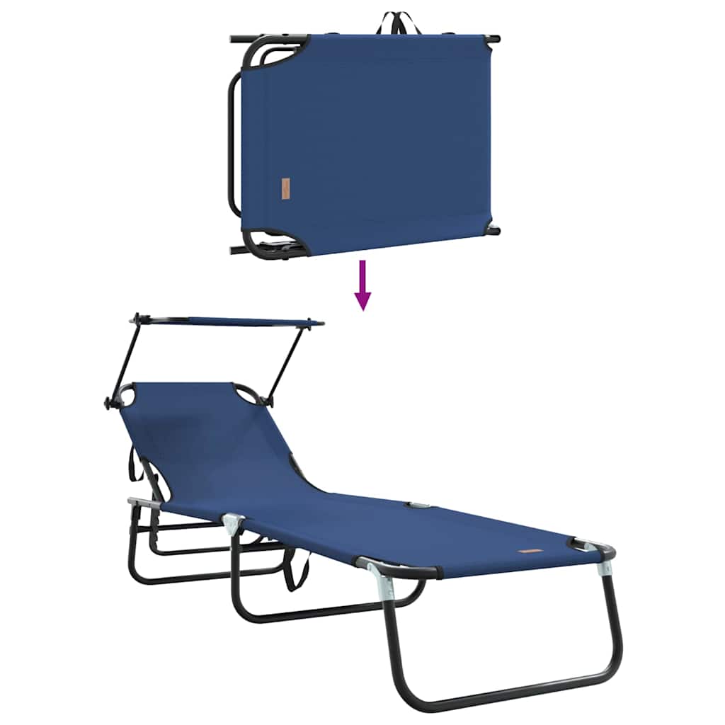 Folding Sun Lounger Blue 190 X 57 X 81 Cm Oxford Fabric