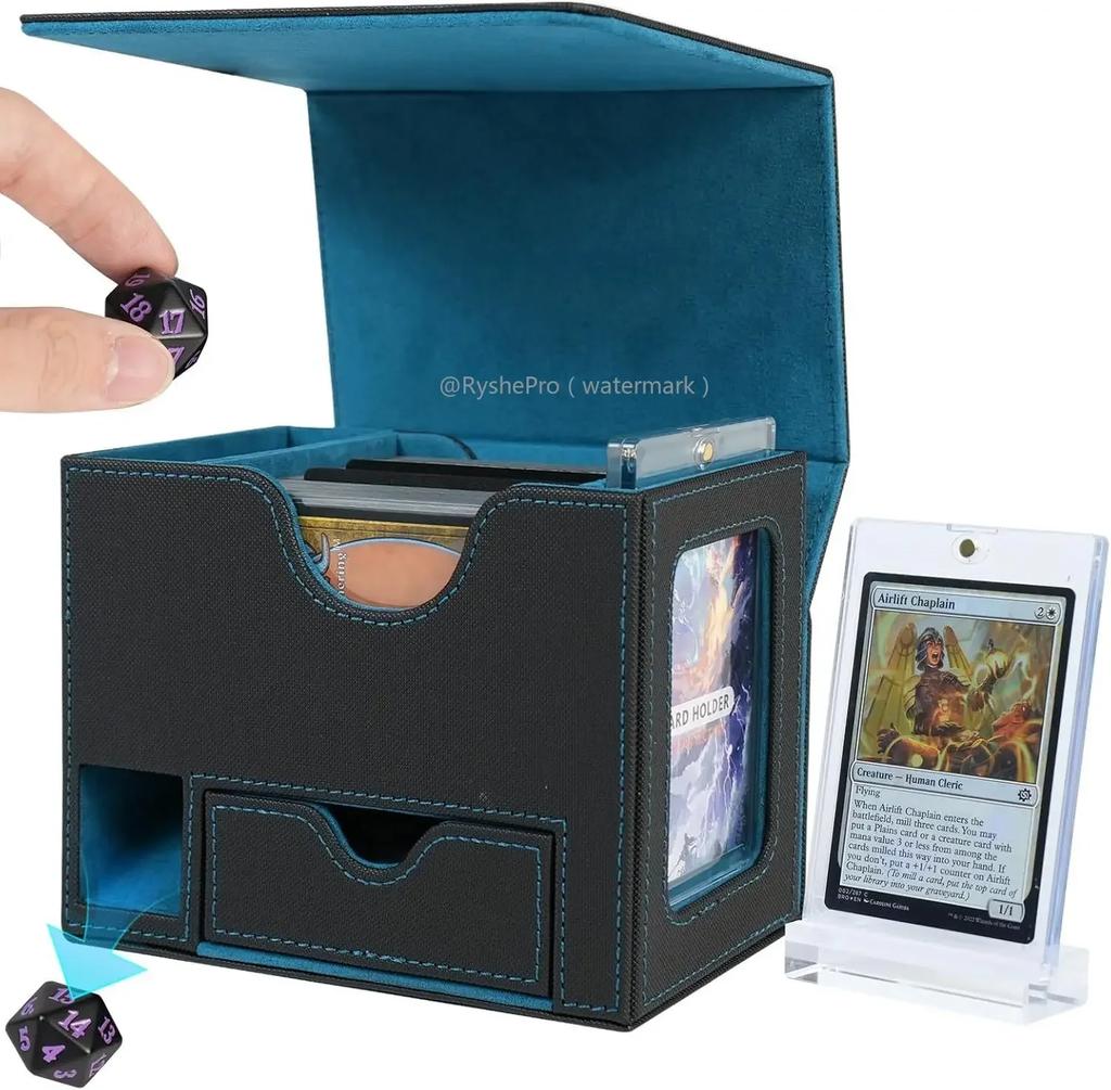 Card Deck Box with Dice Tray for MTG Cards120+ Card Storage Box Fits for TCG CCG PU Leather Strong Magnet Collectible Card Case
