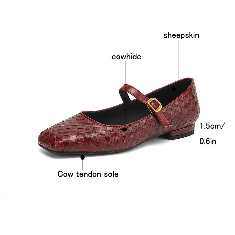 Fashion Women's new genuine leather printed cowhide square head metal elastic belt buckle low heel plus size Mary Jane single shoe