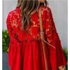 Lace Shirt Women's Shirts Vintage Solid Color V Sexy Splicing Buckle Horn Sleeve Blouses Top Women