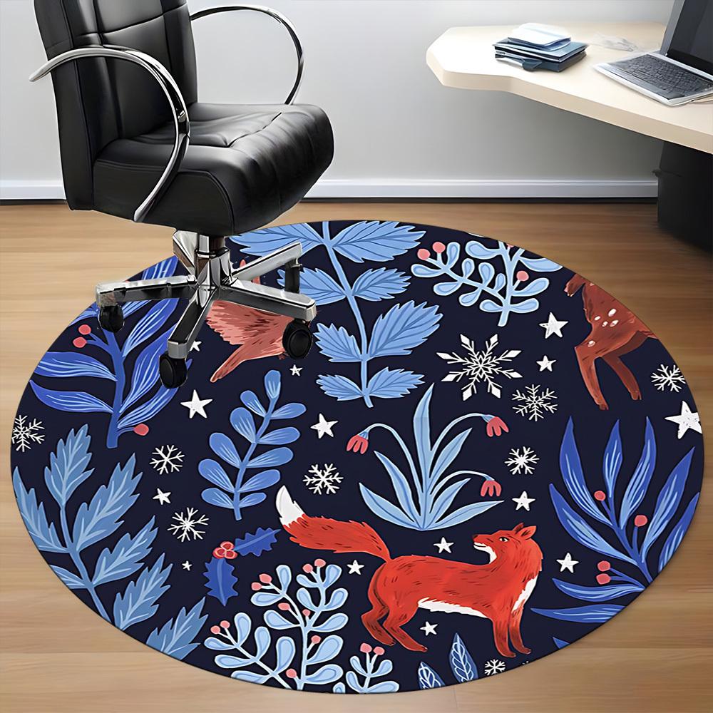 1PC Winter Wildlife Office Round Area Rug, Mat Suitable For Office, Under Office Chairs Bedroom Living Room Home Decor, Room Deco