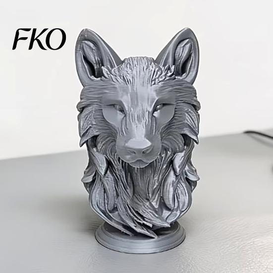 Wildtier Kopf Skulptur 3D Gedruckte Wolf Figur, Realistische Statue mit Runder Basis, für Heim Büro Bücherregal Dekor Dekoration