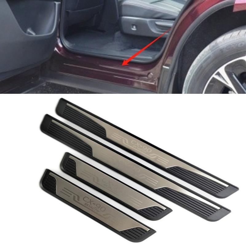4PCS Plastic Stainless Steel For -2024 Mazda Cx-90 Car Accessories Auto Door Sill Pedal Welcome Scuff Plate Cover