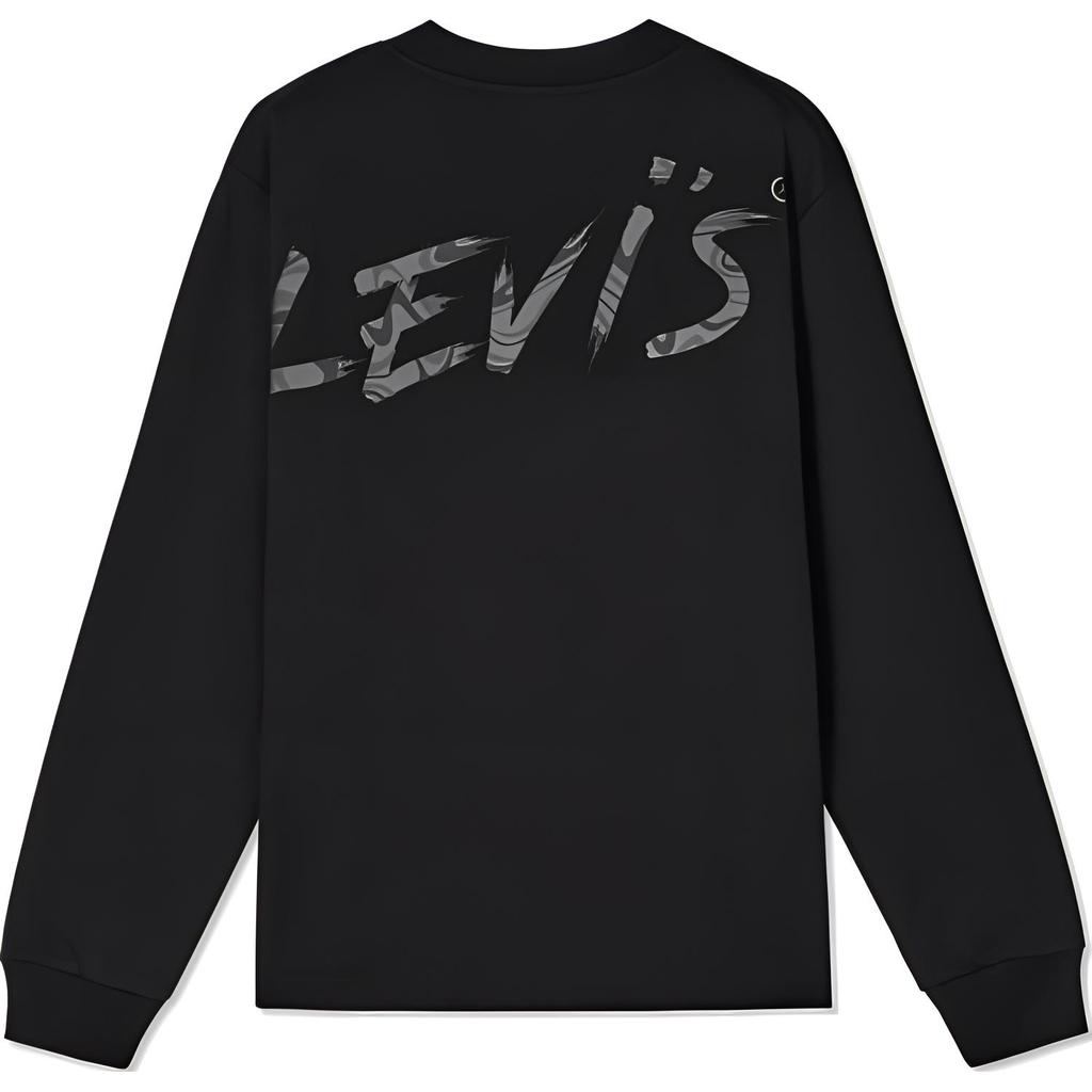 Levis Logo Print Ribbed Crew Neck Simple Loose Long Sleeve Sweatshirt Men Sweatshirt Black 002HJ-0001