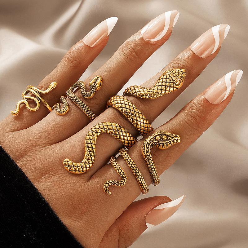 Vintage Beauty Avatar Gold Coin Cross Pattern Love Fatima Palm Ring 15-piece Ring Set
